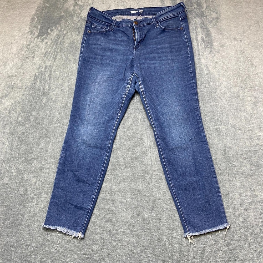 Old Navy Jeans Womens 14 Denim Frayed Hem Ankle Mid Rise Rockstar Super Skinny